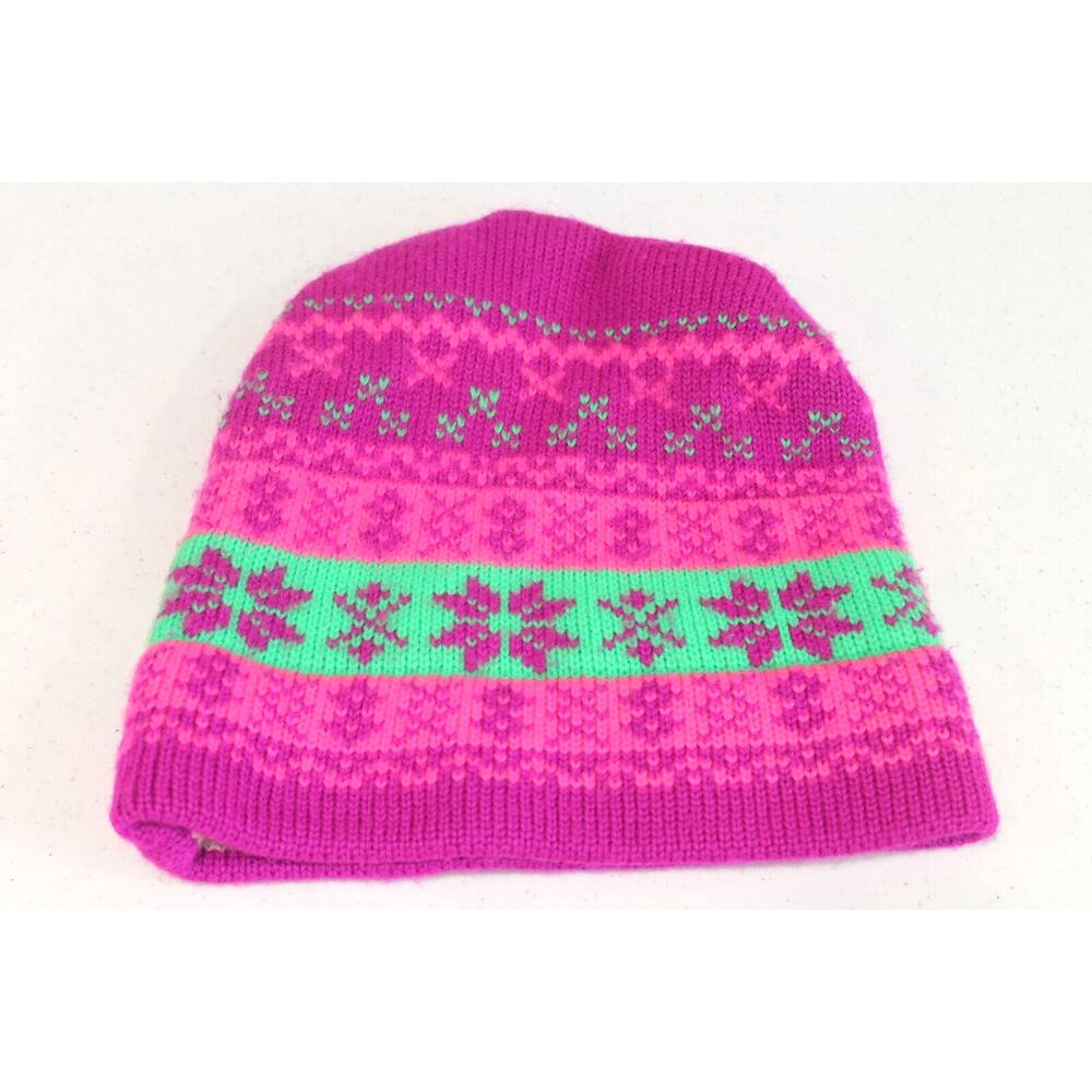 Capello Pink Fair Isle Wool Beanie Cap Womens size OSFM Made in Canada